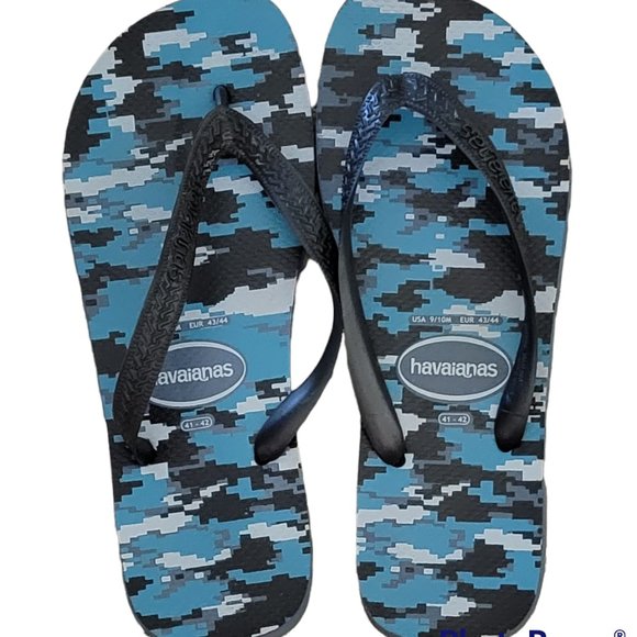 Camo Print Havaianas Flip Flops Blue Gray and Black - Size 9/10 NEW - Picture 1 of 7